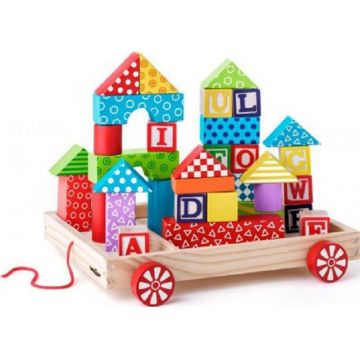 Set de constructie din lemn, cu carucior Woody