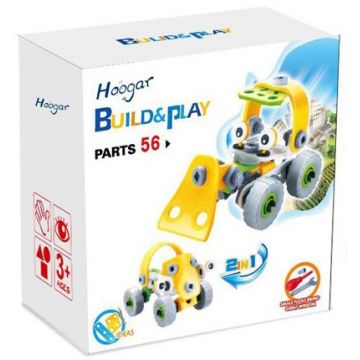 Set de constructie Hoogar - Masina si buldozer, 56 piese