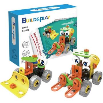 Set de constructie Hoogar - Tractor si stivuitor, 46 piese