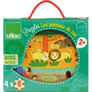Set puzzle din lemn Vilac - Zoo, 4 buc.