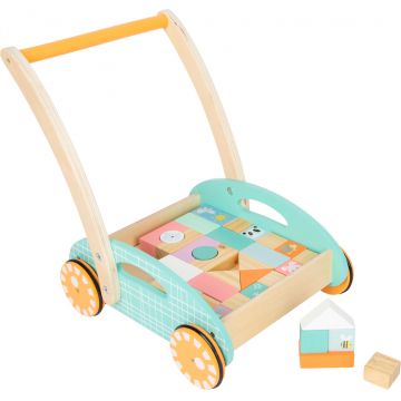 Cărucior din lemn Small Foot - cu constructor, 35 piese