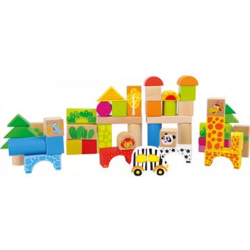 Constructor din lemn Small Foot - Grădină zoologică, 50 de piese