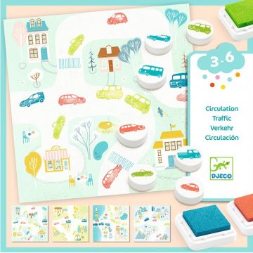 Creative Set Djeco - Picturi cu ștampile DIY, Тraffic