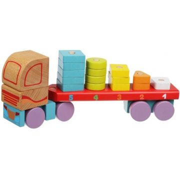Cubika Jucărie cu sfori din lemn - autobuz, sortator de forme geometrice