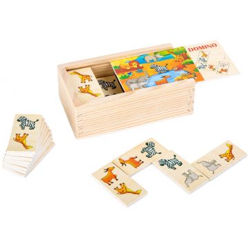 Joc de lemn Small Foot - Domino, animale safari, 28 piese