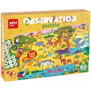 Joc puzzle-asociativ Apli - Savannah, 60 de piese, cu poster