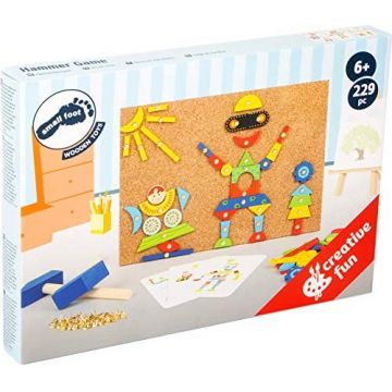 Mozaic din lemn cu ciocan Small Foot - Roboți, 229 piese