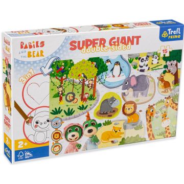 Puzzle cu două fețe Trefl 3 în 1 din 15 piese - Pui de animale în grădina zoologică
