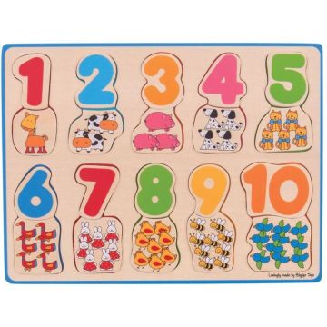 Puzzle din lemn Bigjigs - Potrivirea numerelor și culorilor