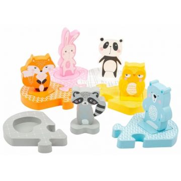 Puzzle din lemn Small Foot - Animale, in culori pastelate, 12 piese