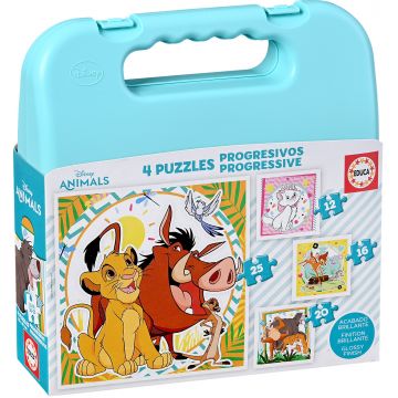 Puzzle in valiza pentru copii Educa 4 în 1 - Animale Disney