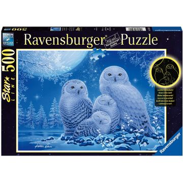 Puzzle luminos Ravensburger din 500 de piese - Bufnițe în lumina lunii
