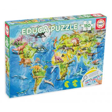 Puzzle pentru copii Educa din 150 de piese - Harta lumii cu dinozauri