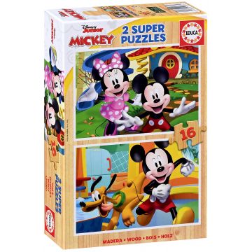 Puzzle pentru copii Educa din 2 x 16 de piese - Mickey și Minnie