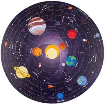 Puzzle rotund din lemn Bigjigs din 50 de piese - Sistemul solar