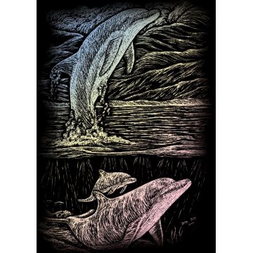 Set de gravură holografică regală - Familia de delfini, 13 x 18 cm