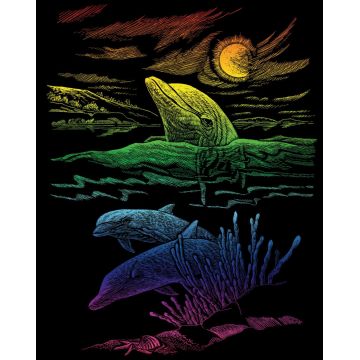 Set de gravură Royal Rainbow - Familie de delfini, 20 x 25 cm