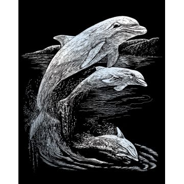 Set de gravură Royal Silver - Delfinii în mare, 20 x 25 cm