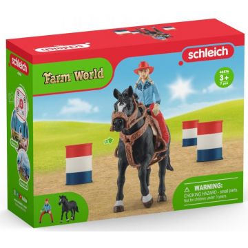 Set de joc Schleich Farm World - Fata cowboy cu butoaie