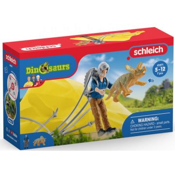Set de jucării dinozauri Schleich - Parașutistul salvează Triceratopsul