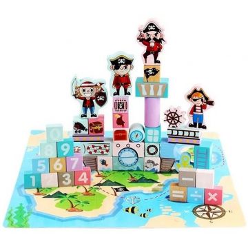 Blocs din lemn Raya Toys - Pirați, 99 de piese