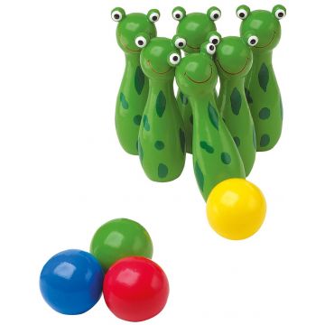 Bowling din lemn pentru copii Small Foot - Broaste, 10 piese
