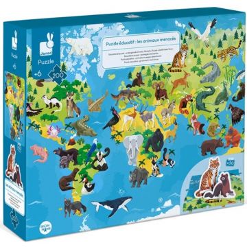 Janod Puzzle din 200 de piese - Animale pe cale de dispariție