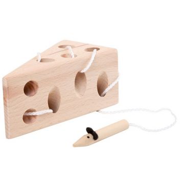 Joc de înșirat din lemn cu picior mic - Brânză cu mouse