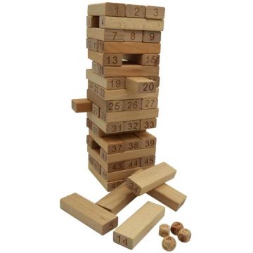 Joc pentru copii Raya Toys - Turnul de echilibru din lemn cu cifre, 51 de piese