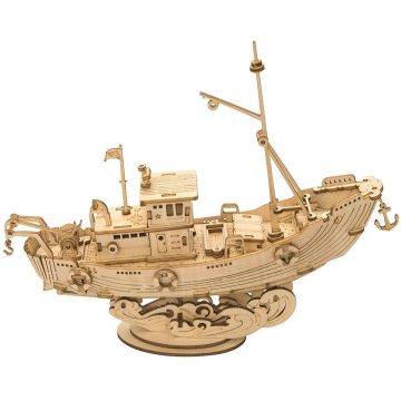 Puzzle 3D din lemn Robo Time din 104 de piese - O navă de pescuit