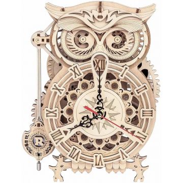 Puzzle 3D din lemn Robo Time din 161 de piese – Ceas bufniță