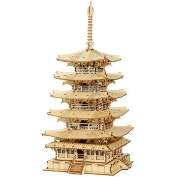 Puzzle 3D din lemn Robo Time din 275 de piese - Pagodă cu cinci etaje