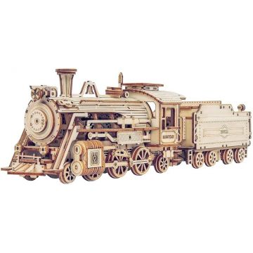 Puzzle 3D din lemn Robo Time din 308 de piese - Prima locomotivă cu abur