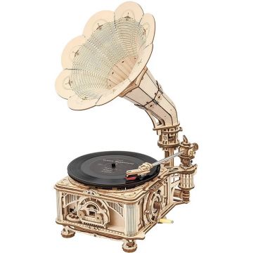 Puzzle 3D din lemn Robo Time din 424 de piese -Placa turnantă clasică cu mod manual și automat