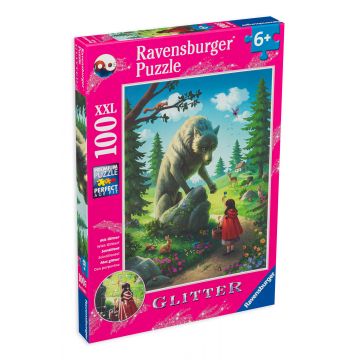Puzzle cu brocart Ravensburger din 100 XXL de piese - Scufița Roșie și Lupul