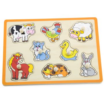 Puzzle din lemn cu mânere Goki - Animale de companie