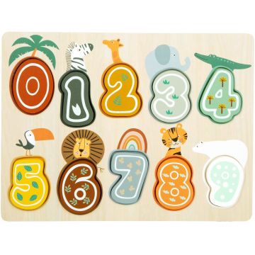 Puzzle din lemn cu numere Small Foot - Safari, 10 piese