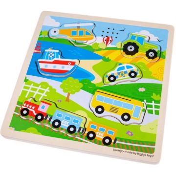 Puzzle din lemn cu sunete Bigjigs - Transport, 6 piese