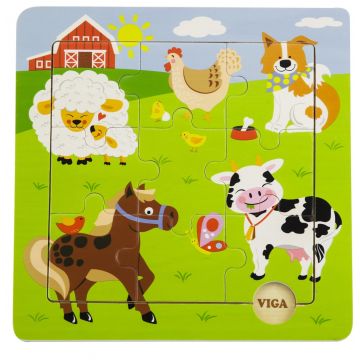 Puzzle din lemn Viga - Animale de companie, 9 piese