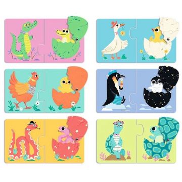 Puzzle duo trio pentru copii Djeco - Ouă amuzante, 12 piese