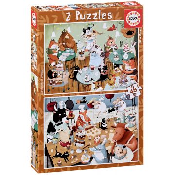 Puzzle Educa din 2 x 48 de piese - Povești din pădure
