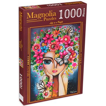 Puzzle Magnolia din 1000 de piese - Femeie cu flori