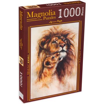 Puzzle Magnolia din 1000 de piese - Leu și pui de leu