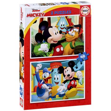 Puzzle pentru copii Educa din 2 x 48 de piese - Mickey Mouse în Casa de distracție