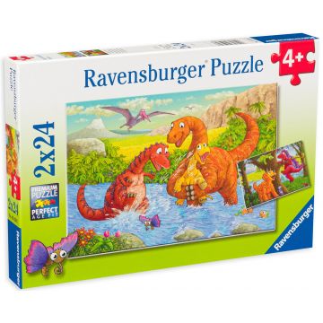 Puzzle Ravensburger din 2 x 24 de piese - Dinozauri, specia 2