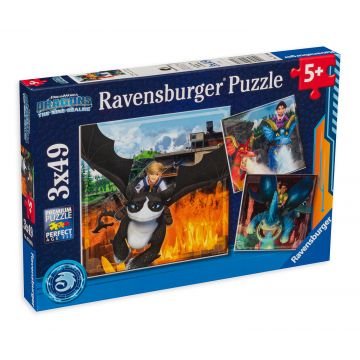 Puzzle Ravensburger din 3 x 49 de piese - Dragoni: Cele 9 lumi