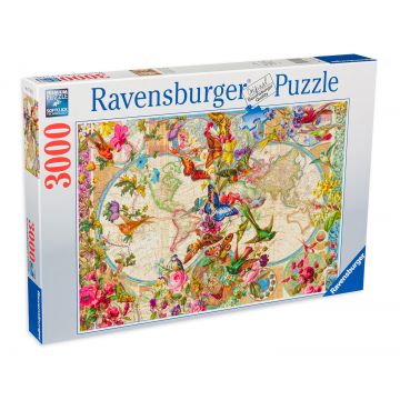 Puzzle Ravensburger din 3000 de piese - Harta lumii cu flora și fauna