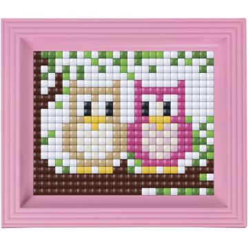 Set creativ cu ramă și pixeli Pixelhobby - Pereche de bufnițe, 500 de piese