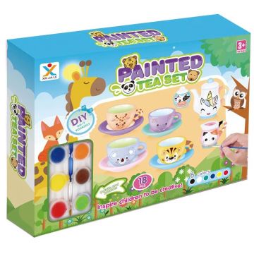 Set de colorat Felyx Toys - Set de ceai din ceramică, Animale, 18 piese