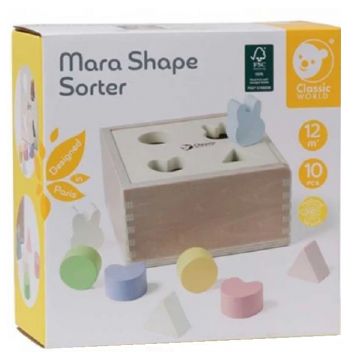 Sortator din lemn Classic World - Cutie cu forme, culori pastelate